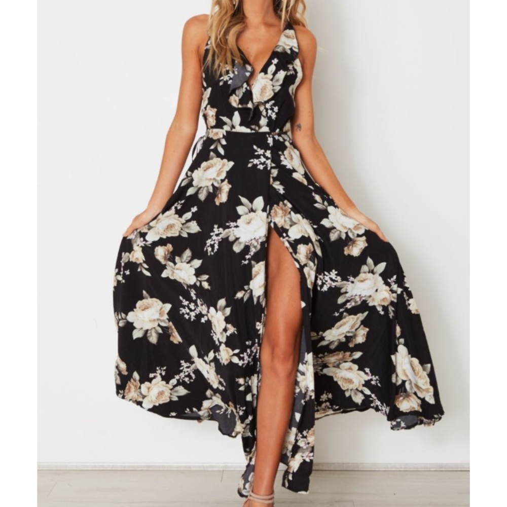 Black floral maxi dress size 4